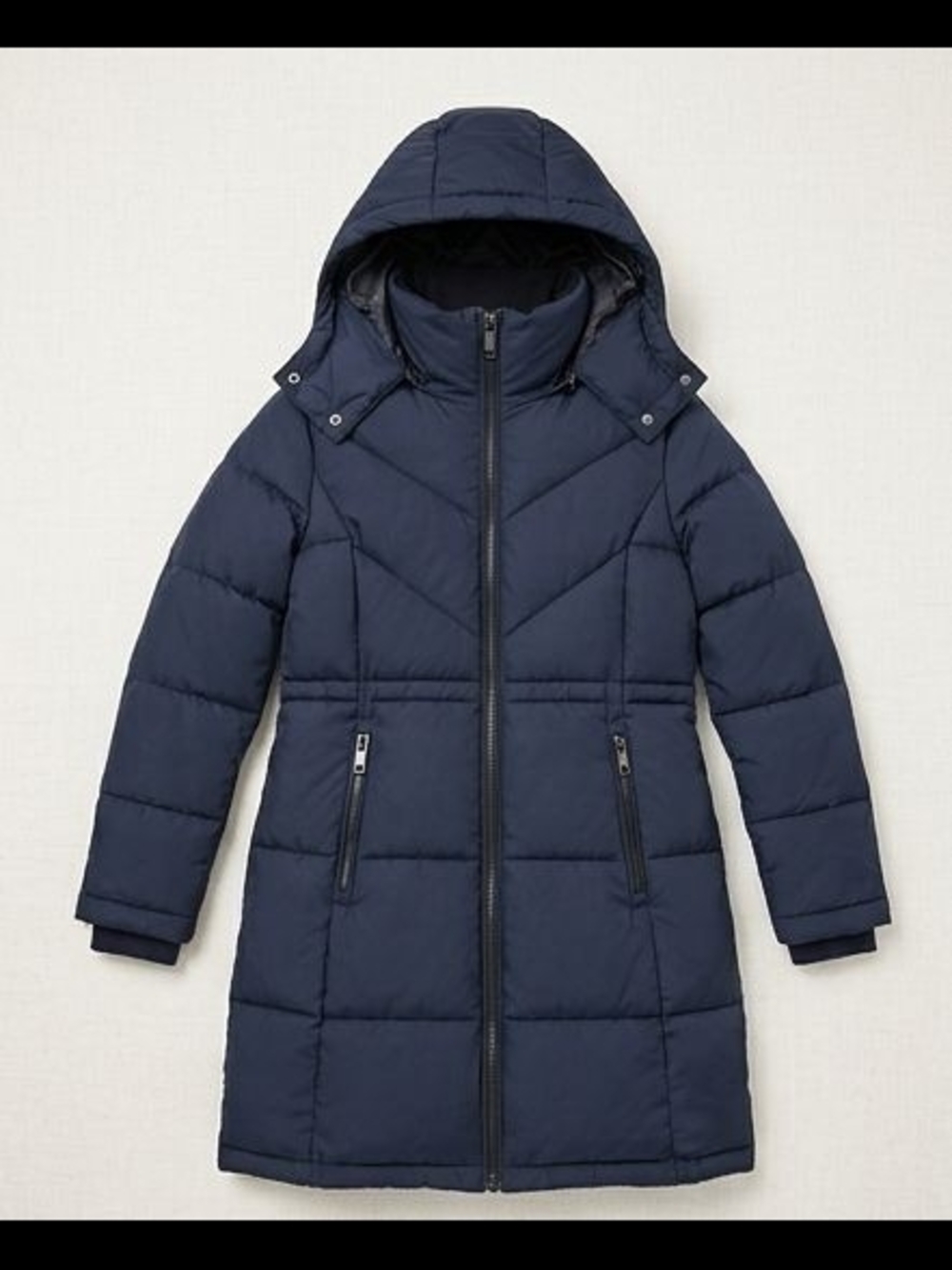 Calvin Klein Navy Hooded Long Puffer Coat